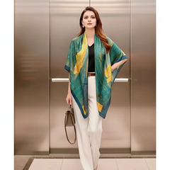 180x90 Seidenschal Grün Gelb Designer Kunst N270