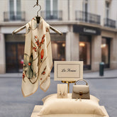 90x90 Seidentuch Beige Blumen N278