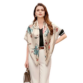 90x90 Seidentuch Beige Blumen N278