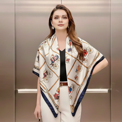 90x90 Seidentuch bunt Pferd Kutsche N320