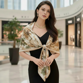 180x90 Seidenschal beige Blätter Motiv N322