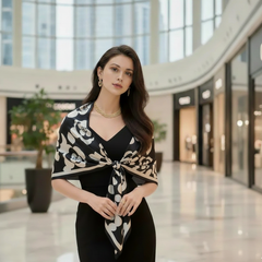 180x90 Seidenschal weiß schwarz klassisch N336