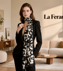 180x90 Seidenschal weiß schwarz klassisch N336