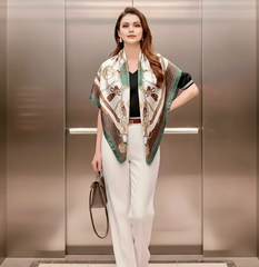 90x90 Seidentuch beige weiß klassisch N54