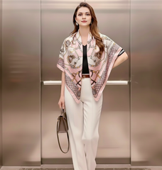 90x90 Seidentuch beige weiß klassisch N54