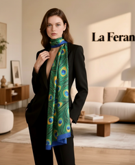 180x90 Seidenschal Grün Blau Pfau klassich N141