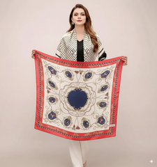 90x90 Seidentuch 90x90 weiss rot klassisch N5