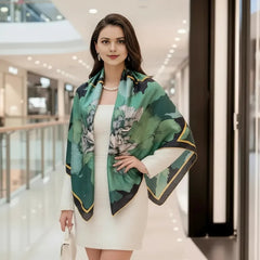 110x110 Seidentuch Seidenschal grün Asian Stil klassisch Y1