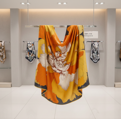 110x110 Seidentuch Seidenschal Orange gelb Asian Stil klassisch Y2