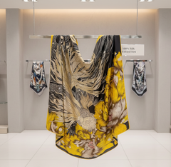 110x110 Seidentuch Seidenschal schwarz gelb Asian Stil klassisch Y3