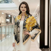 110x110 Seidentuch Seidenschal schwarz gelb Asian Stil klassisch Y3