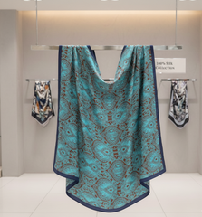 110x110 Seidentuch Seidenschal blau schwarz Asian Stil klassisch Y4