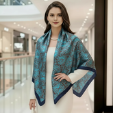 110x110 Seidentuch Seidenschal blau schwarz Asian Stil klassisch Y4