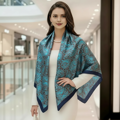 110x110 Seidentuch Seidenschal blau schwarz Asian Stil klassisch Y4