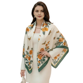 110x110 Seidentuch Seidenschal weiß Blumen Asian Stil klassisch Y5