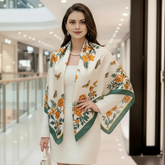 110x110 Seidentuch Seidenschal weiß Blumen Asian Stil klassisch Y5