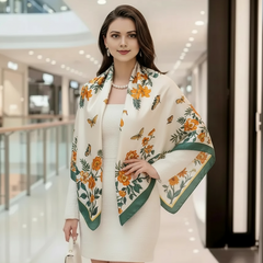 110x110 Seidentuch Seidenschal weiß Blumen Asian Stil klassisch Y5