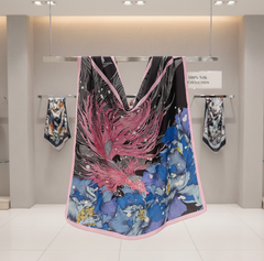 110x110 Seidentuch Seidenschal rosa blau Asian Stil klassisch Y6