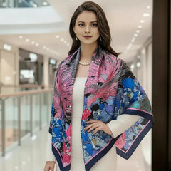 110x110 Seidentuch Seidenschal rosa blau Asian Stil klassisch Y6