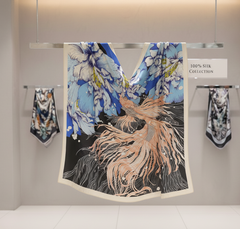 110x110 Seidentuch Seidenschal bunt schwarz blau Asian Stil klassisch Y7