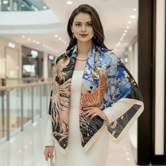 110x110 Seidentuch Seidenschal bunt schwarz blau Asian Stil klassisch Y7