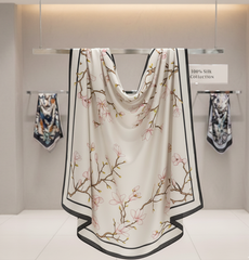 110x110 Seidentuch Seidenschal weiß rosa Asian Stil klassisch Y8