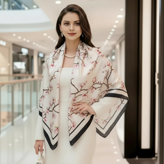 110x110 Seidentuch Seidenschal weiß rosa Asian Stil klassisch Y8