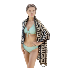 180x90 Silk Scarf Beige Black Business Style Stole Shawl Wrap Foulard N195