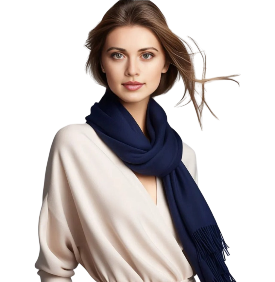 100% Cashmere thin Scarf 185x65 Spring Navy blue Business Style Wool Shawl Wrap Pashmina S2