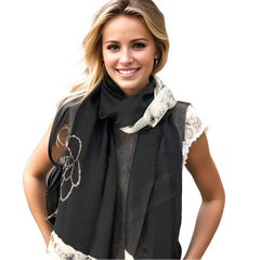 180x90 Silk Scarf Black Business Stole Shawl Wrap Foulard N213