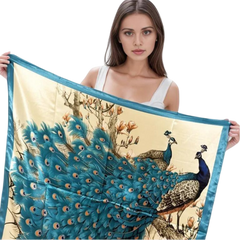 Silk Scarf 90x90 Peacock Turquoise Business stole Shawl Wrap Foulard N233