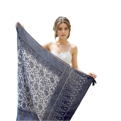 180x90 Beach Scarf Blue white Viscose Wool Stole Foulard Shawl N326