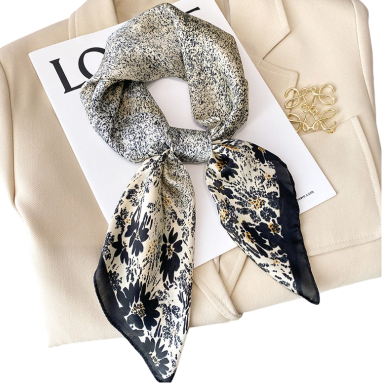90x90 Silk Scarf white black Business Style Silk Stole Foulard N311