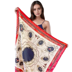 Silk Scarf 90x90 Red white Shawl Classic Bandana Neck Foulard N5