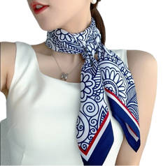90x90 Silk Scarf White Blue Business Stole Foulard Shawl Wrap N242