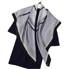 Silk Scarf 90x90 Stole Grey White Business Shawl Wrap Neck Foulard N224