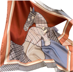 Silk Scarf 90x90 Bandana Brown Horse Print Bandana Neck Foulard N227