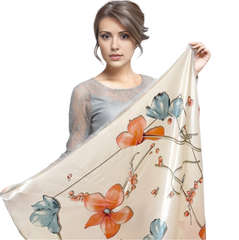90x90 Silk Scarf white flowers Business Stole Style Foulard Shawl N278
