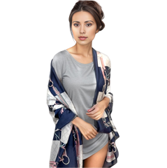 180x90 Silk Scarf blue white classic Silk Stole Foulard Shawl N143