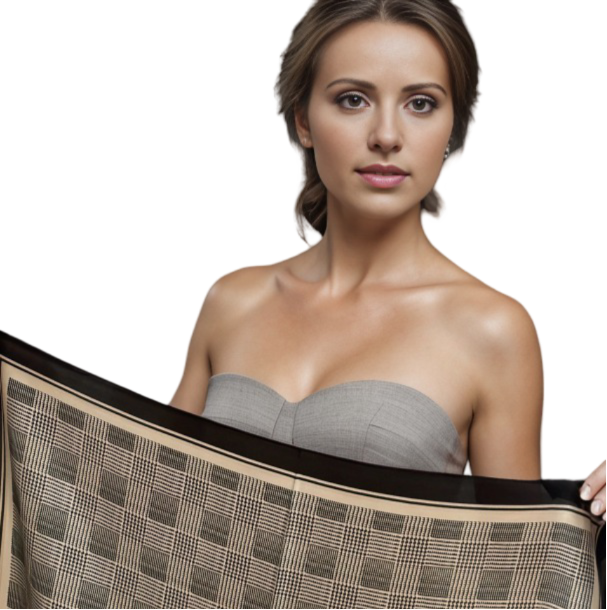Silk Scarf 70x70 black beige Shawl Business Style  Neck Foulard N74