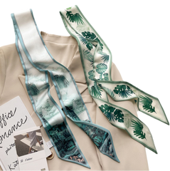 100x7 Silk Scarf Green Beige Asian Style tie Silk Stole Foulard N315
