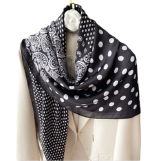 110x110 Silk Scarf Transparent Black Business Style Vintage Silk Stole Foulard Shawl N341