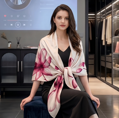 180x90 Seidenschal Rosa Rosen klassisch Asian Stil G30
