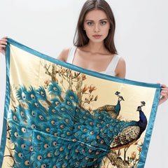 Silk Scarf 90x90 Peacock Turquoise Business stole Shawl Wrap Foulard N233