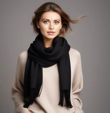 100% Cashmere thin Scarf 185x65 Schwarz Spring Casual Style Wool Shawl Wrap Pashmina S2