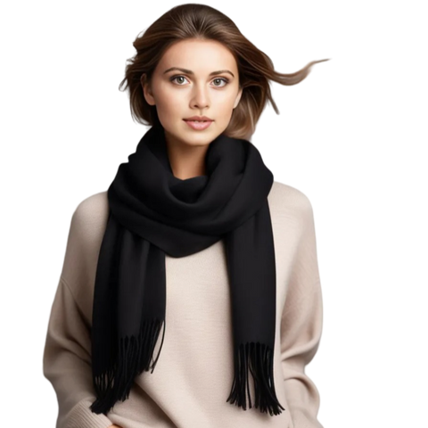100% Cashmere thin Scarf 185x65 Schwarz Spring Casual Style Wool Shawl Wrap Pashmina S2