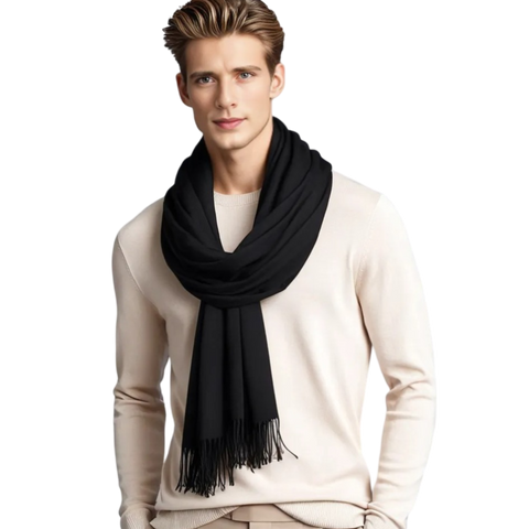 Men 100 Cashmere Scarf 185x65 black Winter Autumn Business Style Wool LA FERANI