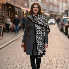 Kaschmirschal 185x65 Damen klassisch schwarz Weiss B1