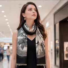 Kaschmirschal 185x65 Damen klassisch Stil schwarz beige  B15