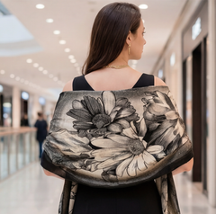 Kaschmirschal 185x65 Damen klassisch Stil schwarz beige  B15